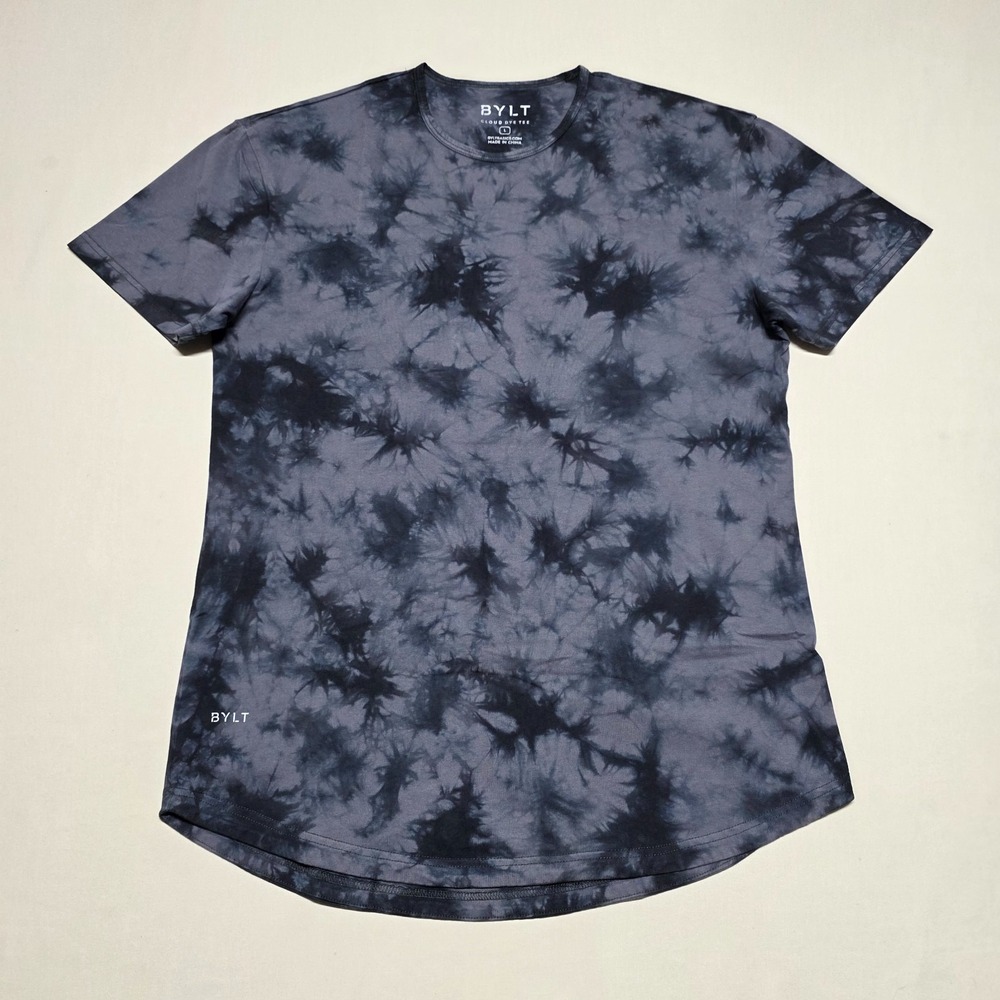 BYLT Premium Basics Men Cloud Tie Dye Short Sleeve T-Shirt Gray Large Drop Hem